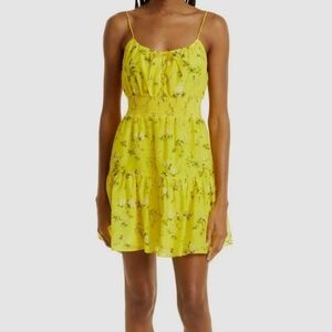Alice + Olivia Yellow Floral Smocked Mini Dress